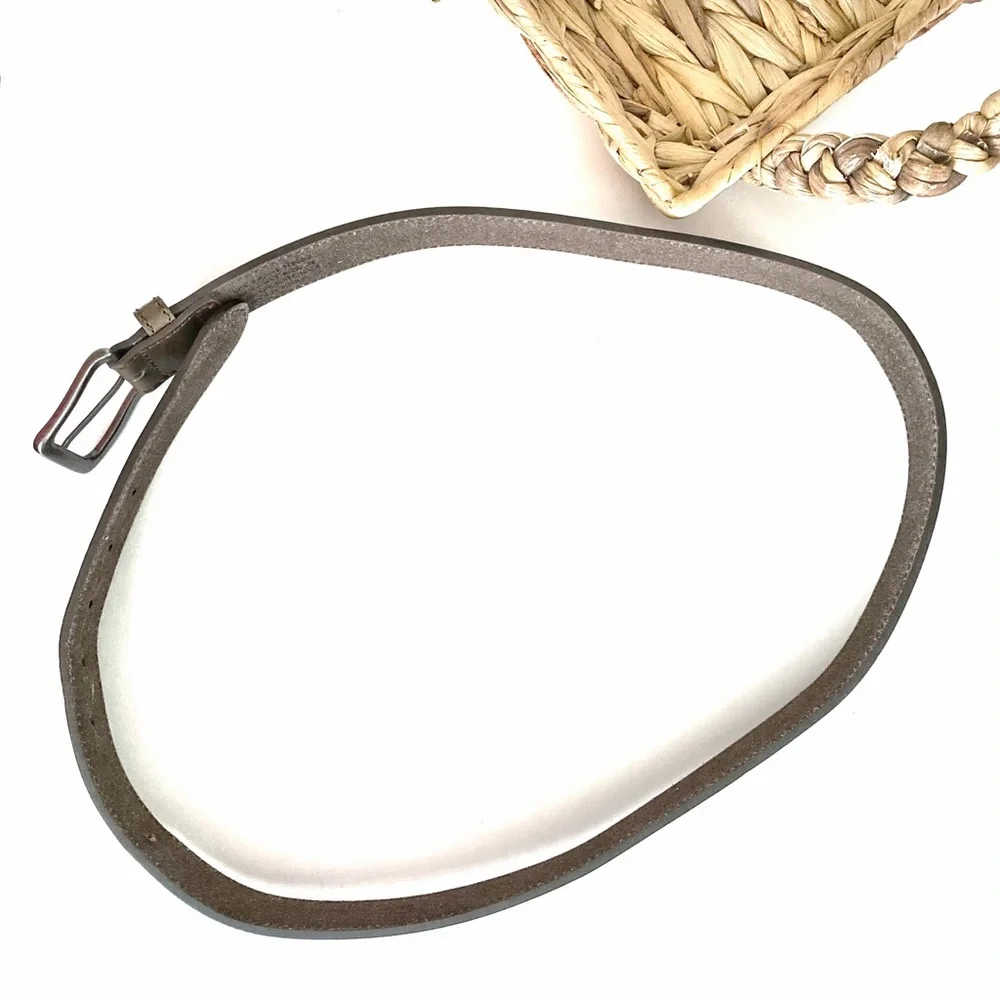 Men’s Brown Leather Belt Silver Buckle 38